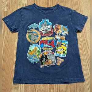 Universal Studios Youth Small Blue Tee Harry Potter Jurassic Park Minions